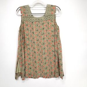 April Cornell Top Women Large Sleeveless Floral Peasant Cottagecore Prairie